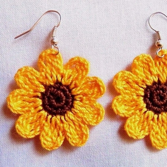 Crochet sunflowers earrings boho gift for mom woman girl mom